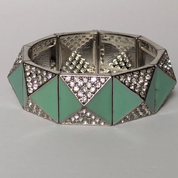 Pyramid Stretch Bracelet w/ Pave Set Cubic Zirconia - Picture 2 of 2